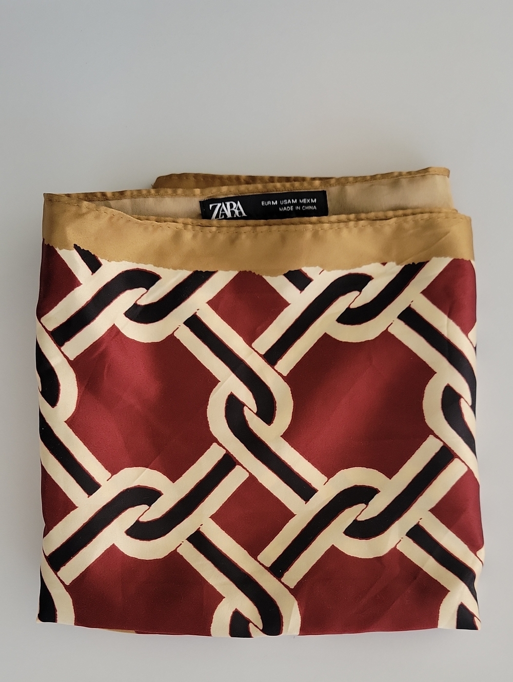 ZARA Burgundy & Cream Chain-Print Lightweight Scarf